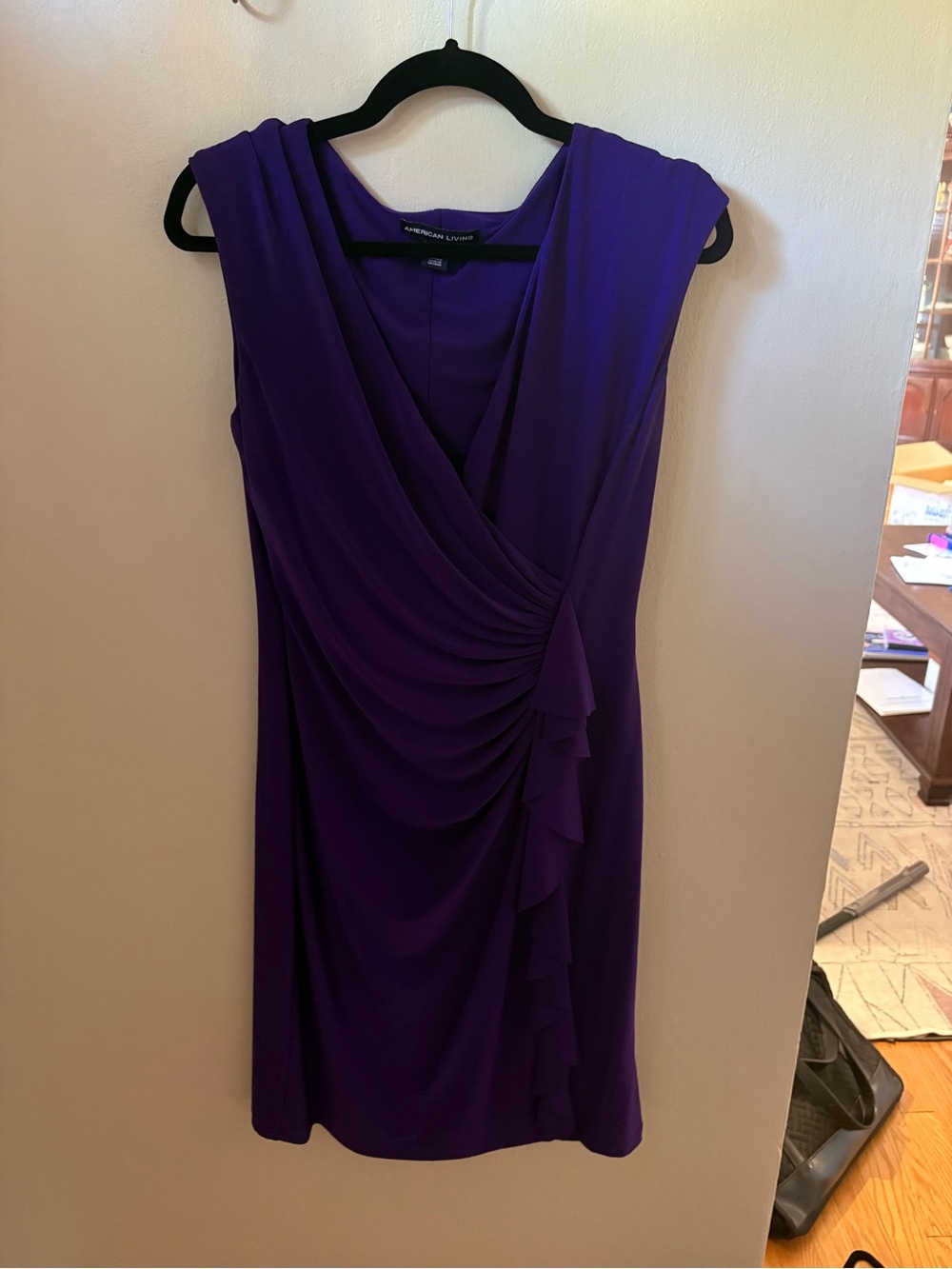 American Living Sleeveless Purple Ruched Midi Dress